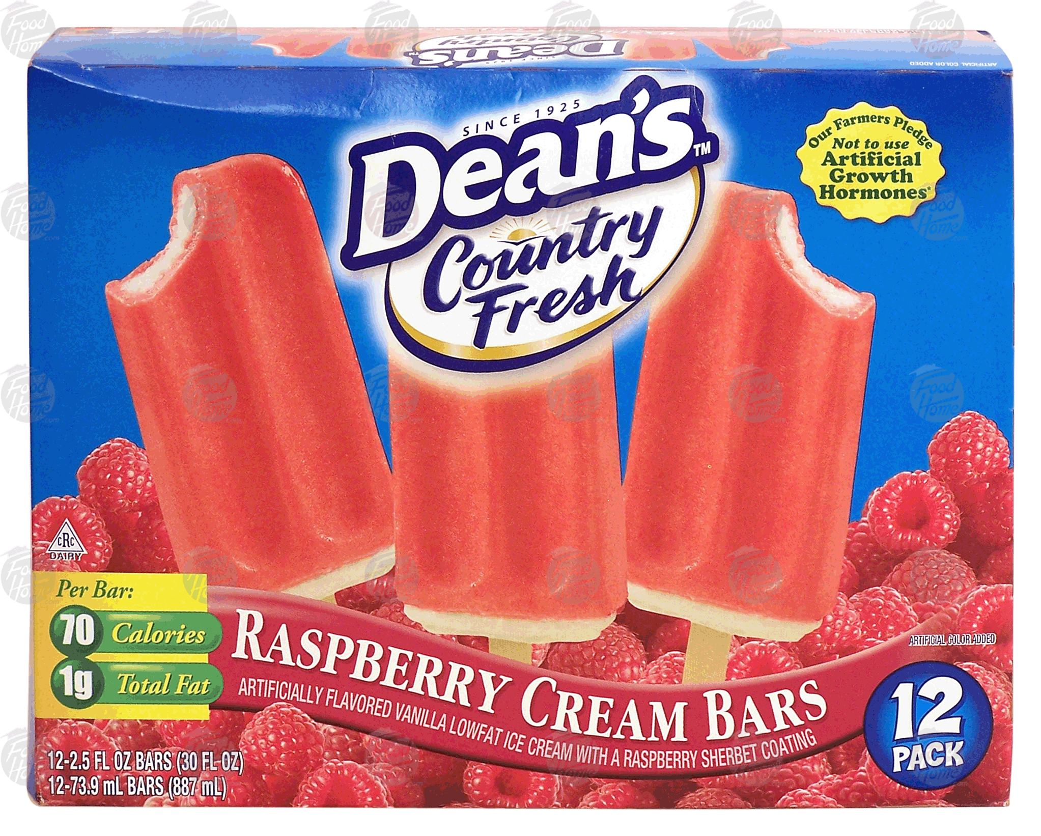 Dean's Country Fresh raspberry cream bars; vanilla lowfat ice cream with a raspberry sherbet coating, 12 pack Full-Size Picture